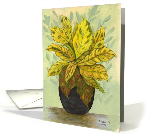 Yellow and green croutons in a black vase card (638507)