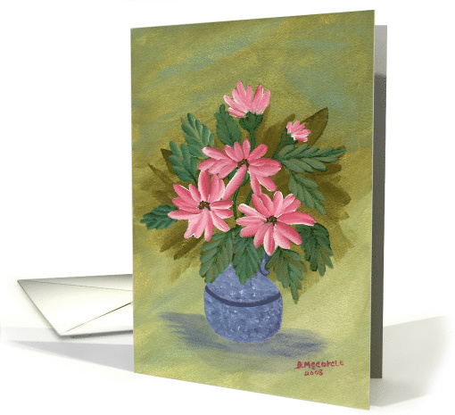 Pink Flowers in a blue vase-stillife-note card (638534)