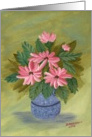 Pink Flowers in a blue vase-stillife-note card