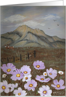 Mountains, Lavender flowers, deer, outdoors, landscapes, nature,note card