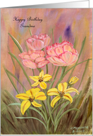 Birthday Grandma, Pink and yellow flowers,outside,garden,nature, card