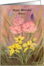 Birthday Sister, Pink and yellow flowers,outside,garden,nature, card