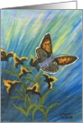 Yellow Butterfly on Flowers, blank note card