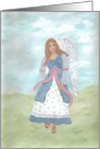 Angel in Blue and white dress, outside, mystical, note card