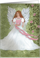 Angel in pink and white dress, white cross, mystical, myths, note card