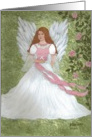 Angel in pink and white dress, white cross, mystical, myths, note card