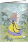 Angel in lavender and yellow dress, white bunny,butterfly, mystical, myths, note card