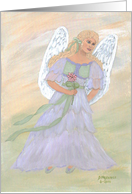 Angel in Lavender with Pink Flower, note card