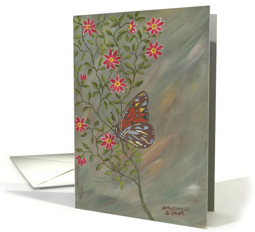 Red Flowers and Butterfly, nature, note card (830919)
