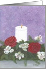 White Candle and Red Roses, white flowers still life, note card