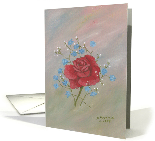 Red Rose with Blue flowers, note card (831034)