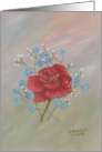 Red Rose with Blue flowers, note card