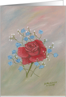 Red Rose with Blue flowers, note card