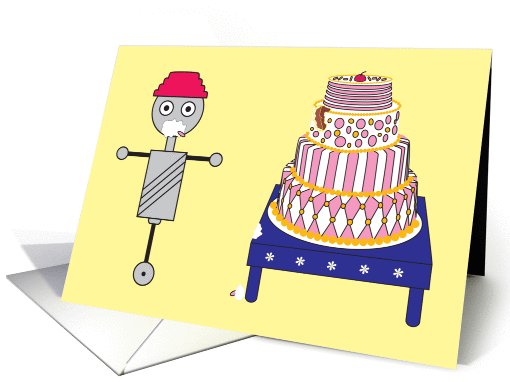 Happy Birthday, robot with cake card (654264)