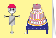 Happy Birthday, robot with cake card