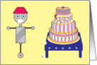 Happy Birthday, robot with cake card