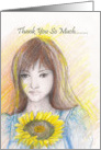 Girl and Sunflower Thank You so much card