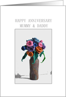 Happy Anniversary Mummy & Daddy, Colorful Clay Roses In Vase card