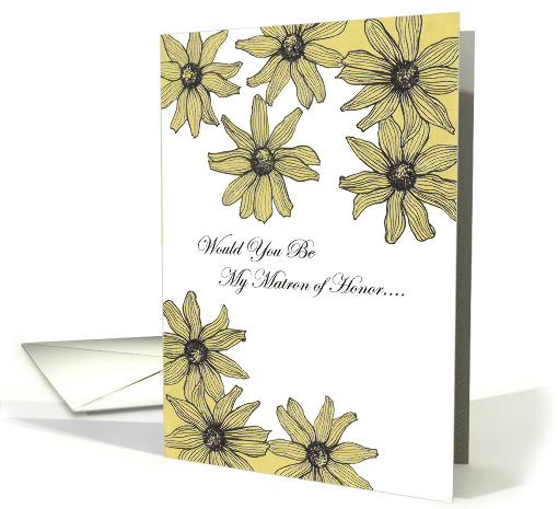 Be my maid of honor ink panting yellow daisy flowers card (785755)