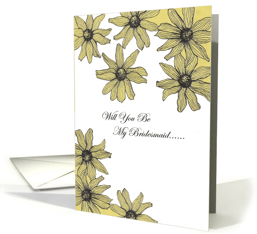 Will you be my bridesmaid ink panting yellow daisy flowers card