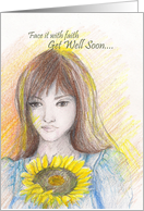 Girl and Sun Flower Feel Better Soon card