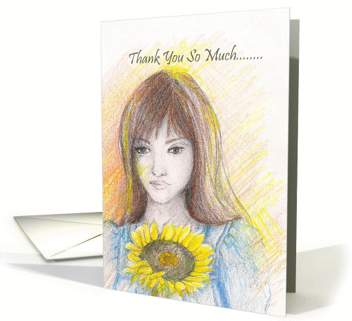 Girl and Sunflower Thank You so much card (808530)