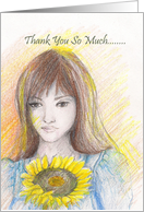 Girl and Sunflower Thank You so much card