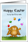 Happy Easter to my Son & Wife - Cute Bunny juggling with eggs card