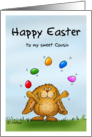 Happy Easter to my sweet Cousin - Cute Bunny juggling with eggs card