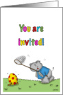 Egg Hunt Invitation Hippo chasing an egg, whimsical design card
