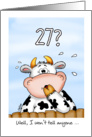 27th Birthday- Humorous Card with surprised cow card