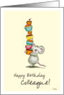 Happy Birthday Colleague - Cute Mouse with a pile of cupcakes card