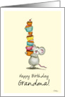 Happy Birthday Grandma - Cute Mouse with a pile of cupcakes card