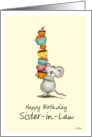 Happy Birthday Sister-in-Law - Cute Mouse with a pile of cupcakes card
