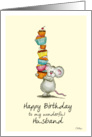 Happy Birthday Husband - Cute Mouse with a pile of cupcakes card