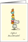 Joyeux anniversaire. French Birthday Card - Cute Mouse with cupcakes card