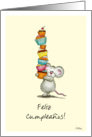 Feliz Cumpleaos!- Spanish Birthday Card - Cute Mouse with cupcakes card