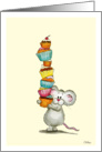 Cute Mouse with a huge pile of cupcakes - Sweet Greetings. card