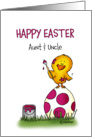 Humorous Easter Card for Aunt and Uncle - cute chick is coloring Egg card