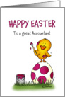 Humorous Easter Card for Accountant - cute chick is coloring Egg card