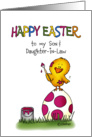 Happy Easter - to my Son & daughter in law - cute chick coloring Egg card