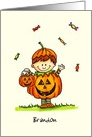 Personalize with name - Trick or Treat Boy in Pumpkin Costume card