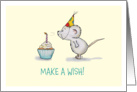 Make a Wish - Cute Mouse is blowing Birthday Candle on Cupcake card