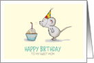 Happy Birthday to my sweet Mom - Cute Mouse blows Candle on cupcake card