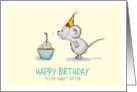 Happy Birthday to my sweet Sister - Cute Mouse blows Candle on cupcake card