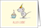 Happy Birthday - German - Cute Mouse blows Candle on cupcake card