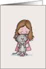 Cute Illustration of a Girl with a Kitten card