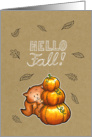 Hello Fall - Squirrel hiding behind a pile of pumpkins card