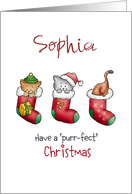 Customize with name - Christmas Card with Cats in Christmas Stockings card