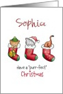 Customize with name - Christmas Card with Cats in Christmas Stockings card